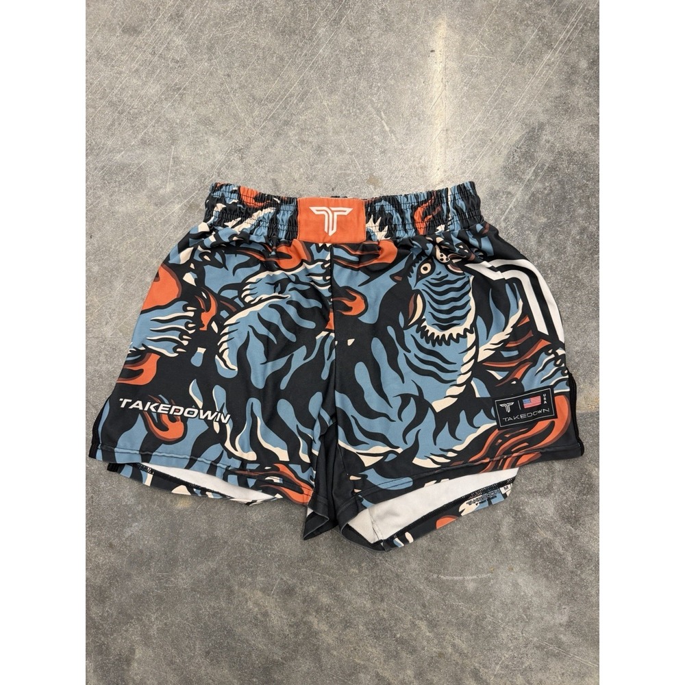 Takedown MMA Training Fight Shorts Multicolor Men's Size M Tiger Blue Black